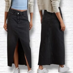 AE American Eagle 1990s Black Denim Maxi Skirt Size 12